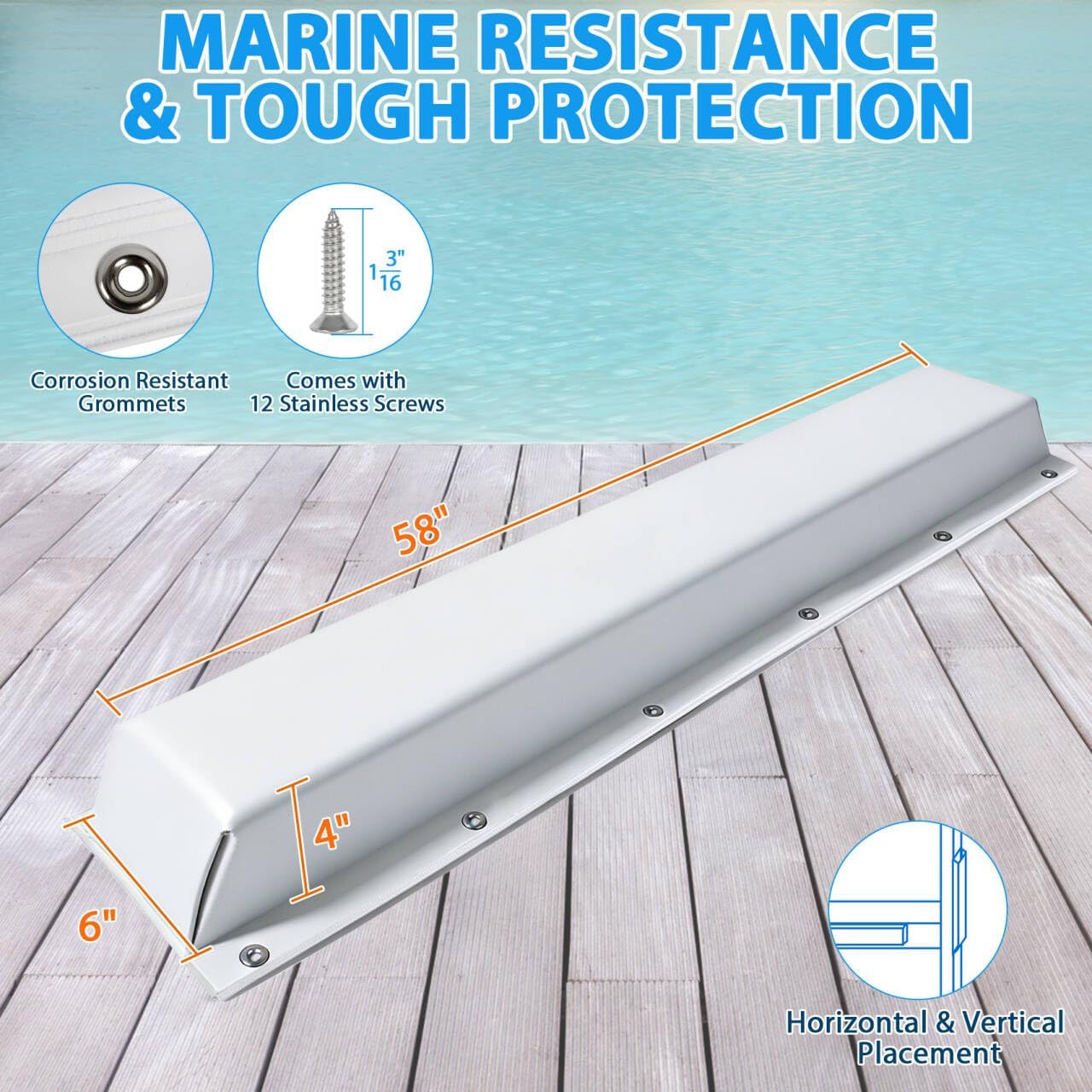 Boat Dock Bumpers, 17"/36"/48"/58"/72" Dock Fenders Bumpers, Dock Pole Bumpers, Piling Bumpers Marine for Dock Edging, Piling, Horizontal Deck, Vertical Poles, or Pier Fenders 58inch-2Pack White