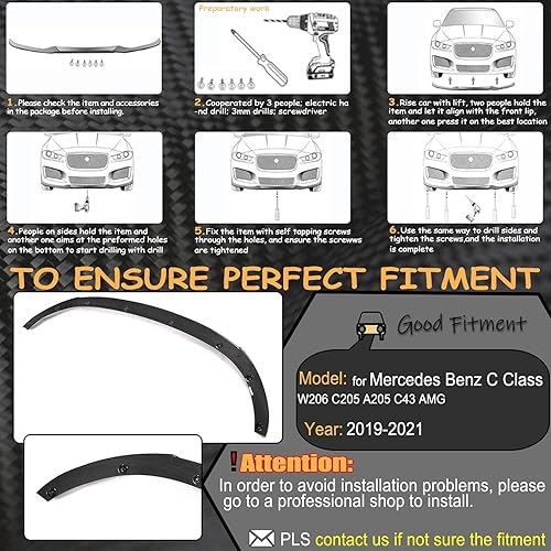 Miniatura 5 de Borde de parachoques delantero de fibra de carbono para Mercedes Benz Clase C W206 C205 A205 C43 AMG 2019-2021 Protector divisor de alerón de