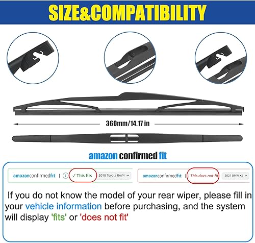 Vista 123 de Limpiaparabrisas trasero de 12 pulgadas para Mitsubishi Outlander 24-21/Nissan Rogue 23-08 Kicks 23-17 Juke 17-11 Pathfinder 20-13 Qashqai 22-17