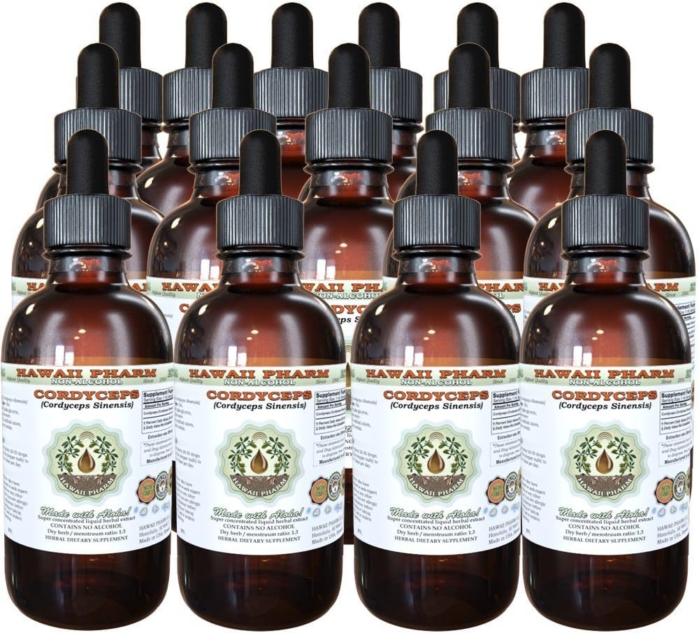 Hawaii Pharm Cordyceps Alcohol-Free Liquid Extract, Cordyceps (Cordyceps Sinensis) Mushroom Glycerite Natural Herbal Supplement 4x4 oz