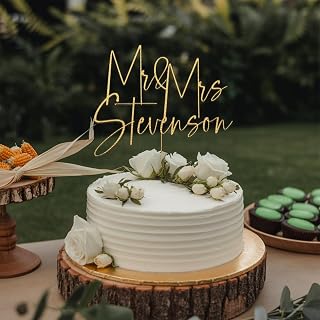 Custom Wedding Cake Topper with Names and Date, Personalized Acrylic or Wood Cake Decoration for Engagement, Anniversary, Bridal Shower, Mr & Mrs, Rustic Wedding Décor 4