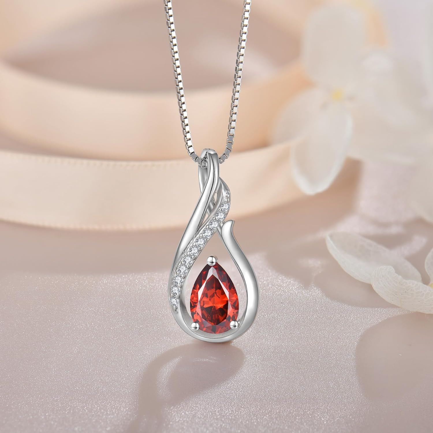 Infinity Necklace for Women 925 Sterling Silver Teardrop Pendant Necklace Birthstone Jewelry Gift - Image 4