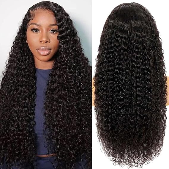 Deep Wave Lace Front Wigs Human Hair Deep Curly 13x6 HD Lace Frontal Wigs for Women 200% Desnity Glueless Wig Pre Plucked Super Soft Natural Black Color 24 Inch