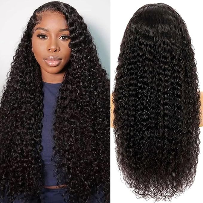 Deep Wave Lace Front Wigs Human Hair Deep Curly 13x6 HD Lace Frontal Wigs for Women 200% Desnity Glueless Wig Pre Plucked Super Soft Natural Black Color 24 Inch