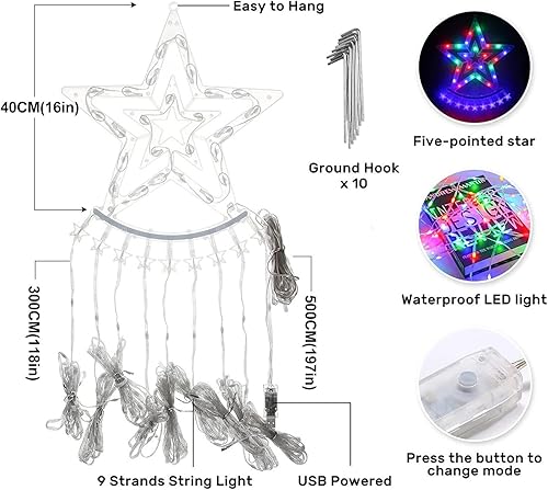 Miniatura 2 de RAYWAY Decoración de Navidad para exteriores, tira de luces de estrella, luces LED de árbol de cascada, luces de Navidad para interiores y