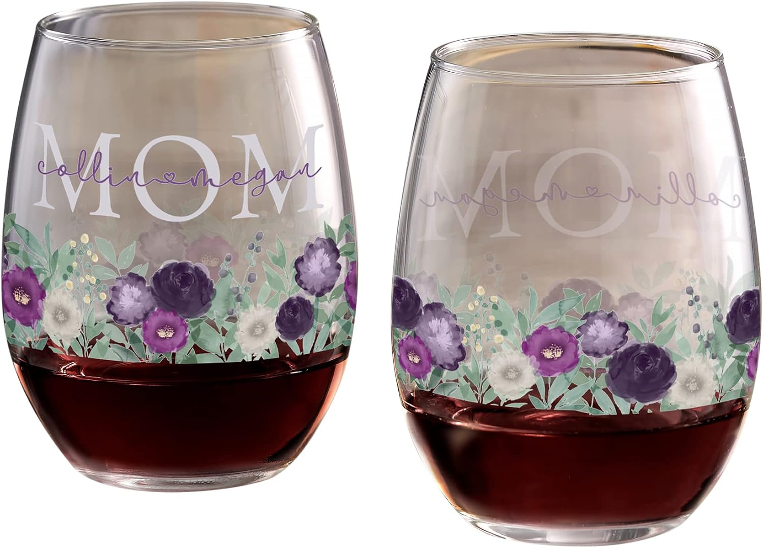 Personalization Universe Floral Love For Mom - Custom Printed Wine Glass | Personalized Stemless Wine Glasses for Women - Ideal Wine Gifts for Mother's Day