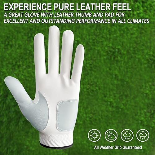 Miniatura 3 de FINGER TEN Guantes de golf para hombre diestro zurdo con marcador de bola, paquete de 2 con camisetas de golf de plástico irrompible, 3 14 pulgadas,