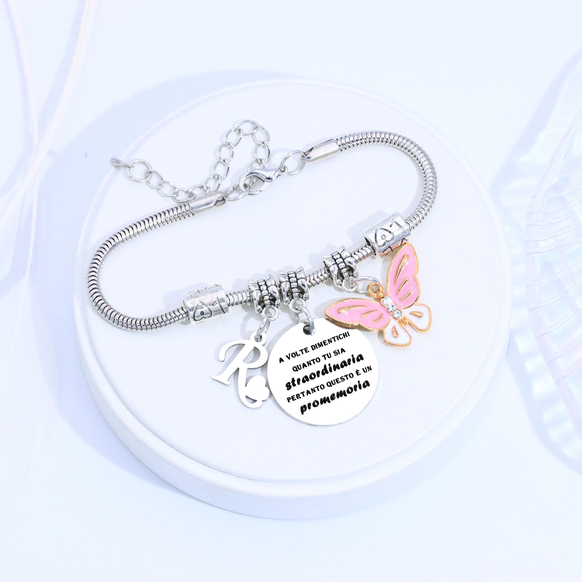 SAMORION A Volte Dimenticati quanto tu sia straordinaria pertanto questo è un promemoria-Moda Rosa Farfalla Ciondolo Lettere Iniziali Braccialetti Regalo Ispiratore Per le Donne Ragazze Nipote