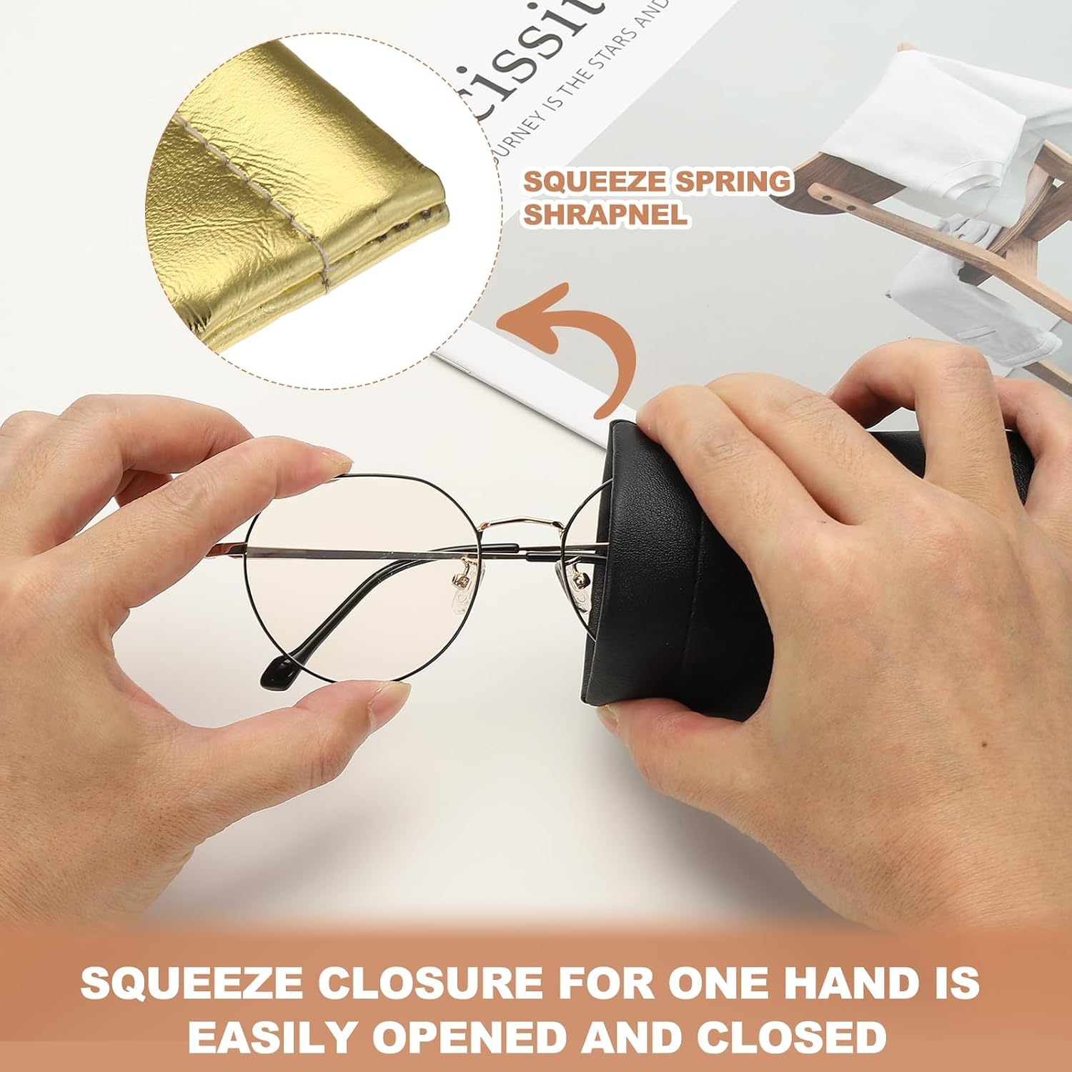 PATIKIL Squeeze Top Sunglass Pouch PU Leather with Eyeglass Cloth image 4