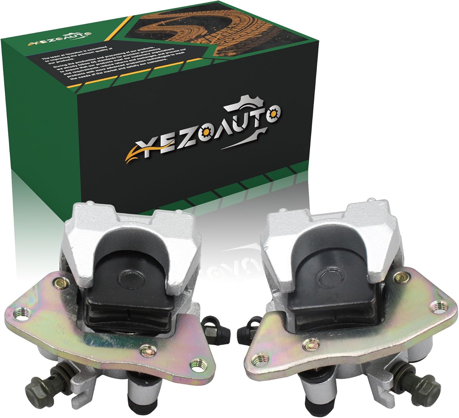 Front Left Right Brake Calipers&Pads for Yamaha Grizzly 600 YFM600 1998-2001 / Grizzly 660 YFM660 2002-2008 Replaces OE# 4WV-2580T-10-00 4WV-2580U-10-00