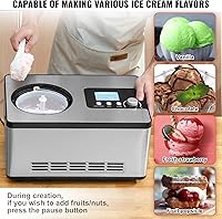 Vista 5 de VEVOR Automatic Ice Cream Maker with Built-in Compressor, 2 Quart No Pre-freezing Fruit Yogurt Machine, Stainless Steel Electric Sorbet Maker, 3