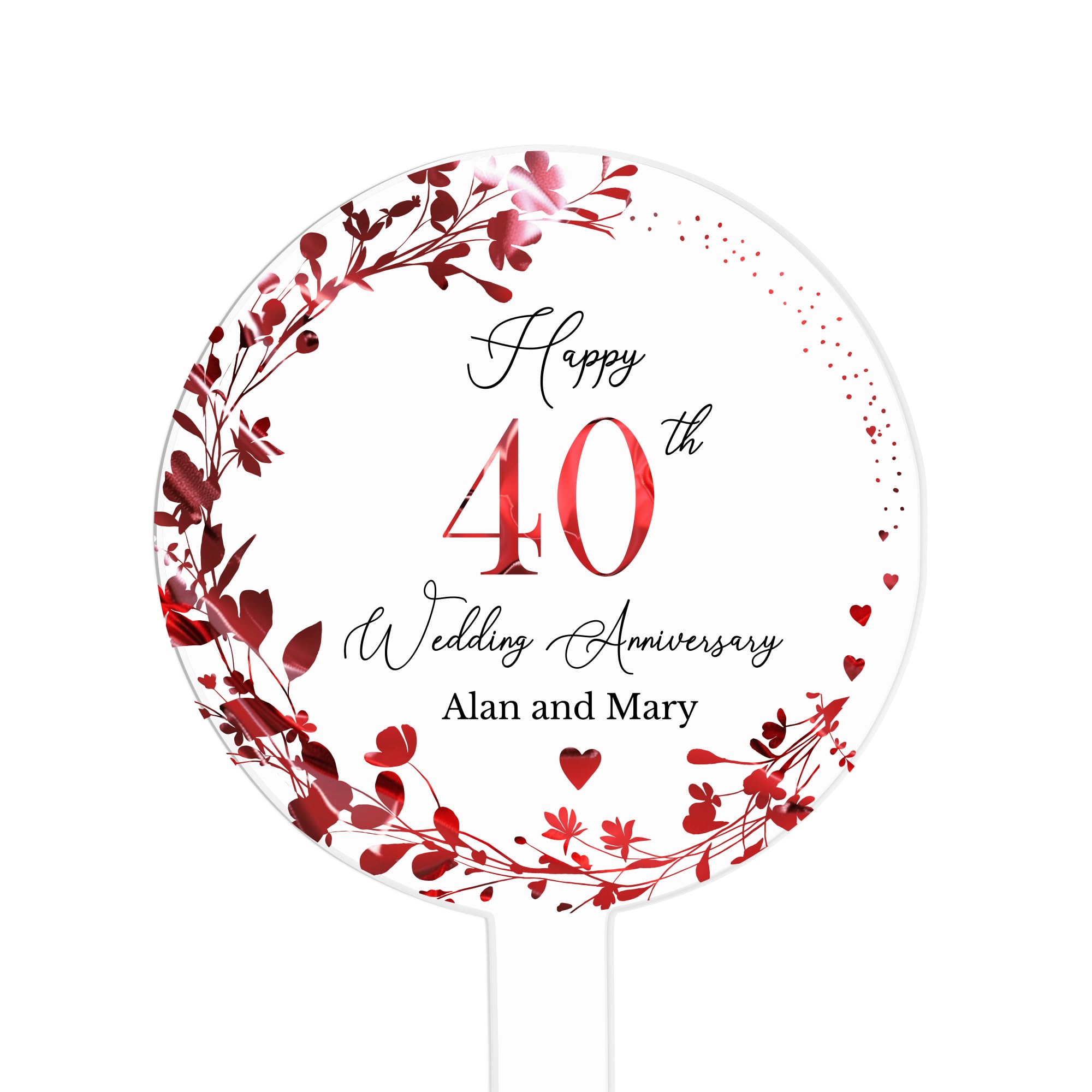 40th Wedding Ruby Anniversary Personalised Printed Acrylic Cake Topper, Non Edible