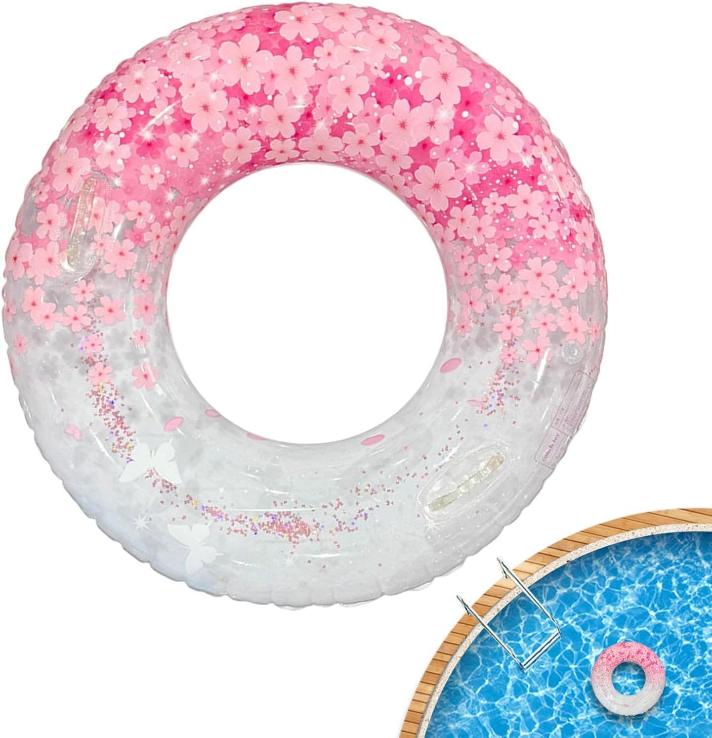 Swimming Flower Sequin Ring with Handle Inflatable Ergonomic Pool Inflatab