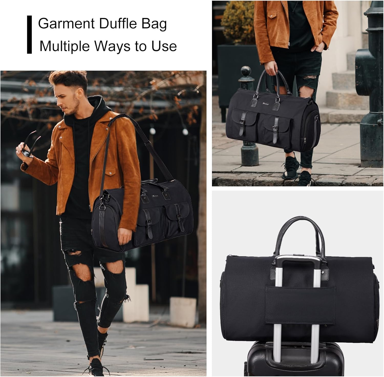 Modoker Garment Convertible Weekender Bag,Carry on Garment Bags for Travel Mens Suit Bag,Canvas Garment Duffle Bag Heavy Duty Overnight Bags for Men Women Hanging Clothes, Grey - Image 5