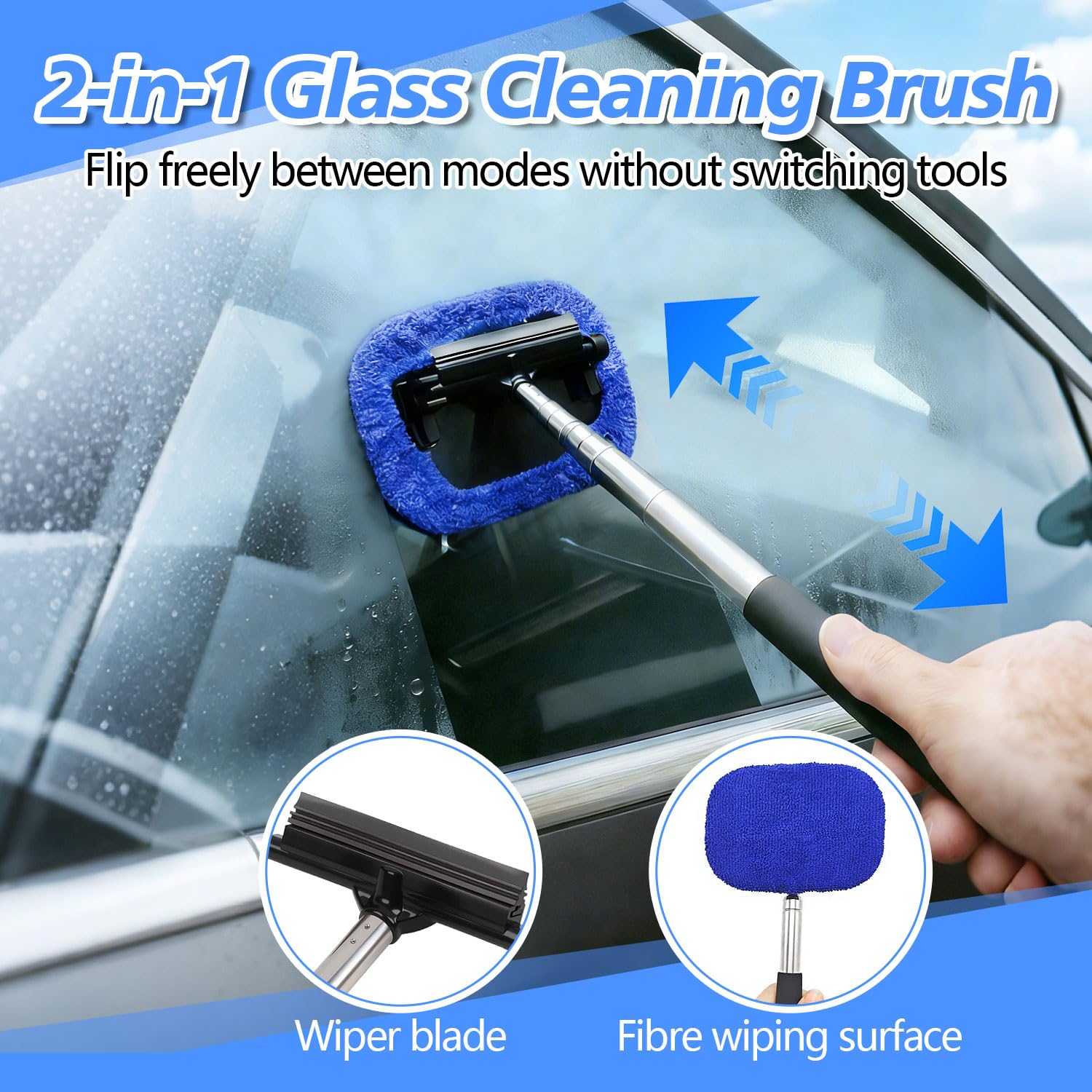 Kit Limpiador para Parabrisas Extensible (22-98.5cm) con Limpiaparabrisas de Inoxidable Cabezal del Limpiar Cristales Coche y Spray Bottle con 4 Paños de Fibra para Limpiar Retrovisores Parabrisas — view 6
