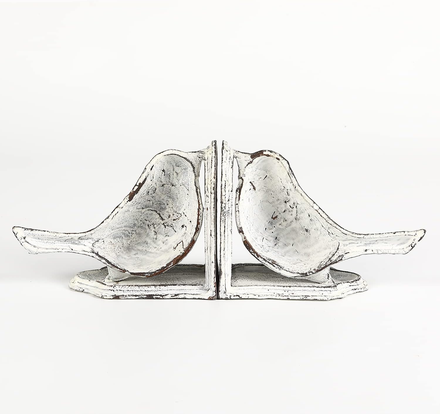 Jemeni Bird Book Ends for Shelves, Cast Iron Birds Book Ends for Shelves, Cute Bookends Decorative, Heavy Duty and Unique Decorative for Heavy Books, White Finish