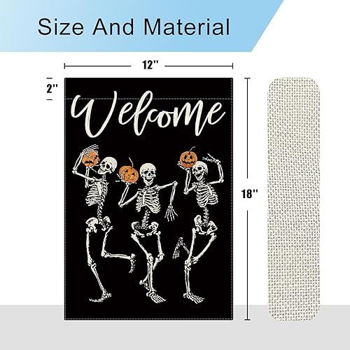 Miniatura 6 de DLZDN Bandera de jardín de calavera de Halloween, divertida bandera de jardín de terror aterradora, esqueleto de calabaza, bandera de patio de 12 x