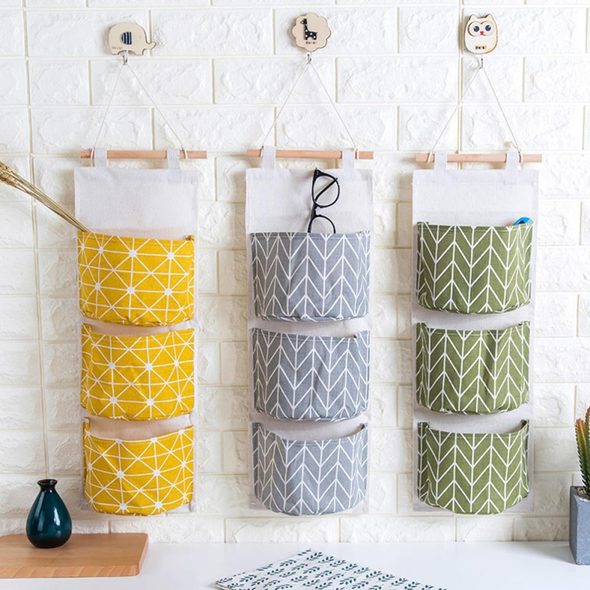 Waterproof Hanging Storage Bag with Strap, Cotton Linen Organizer