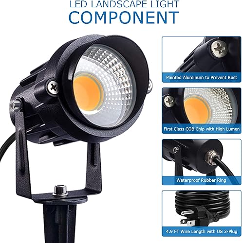 Miniatura 6 de SUNVIE Luces LED de 120 V para exteriores, iluminación de paisaje de 12 W, focos de CA para patio, foco de paisaje impermeable con estaca de pinchos