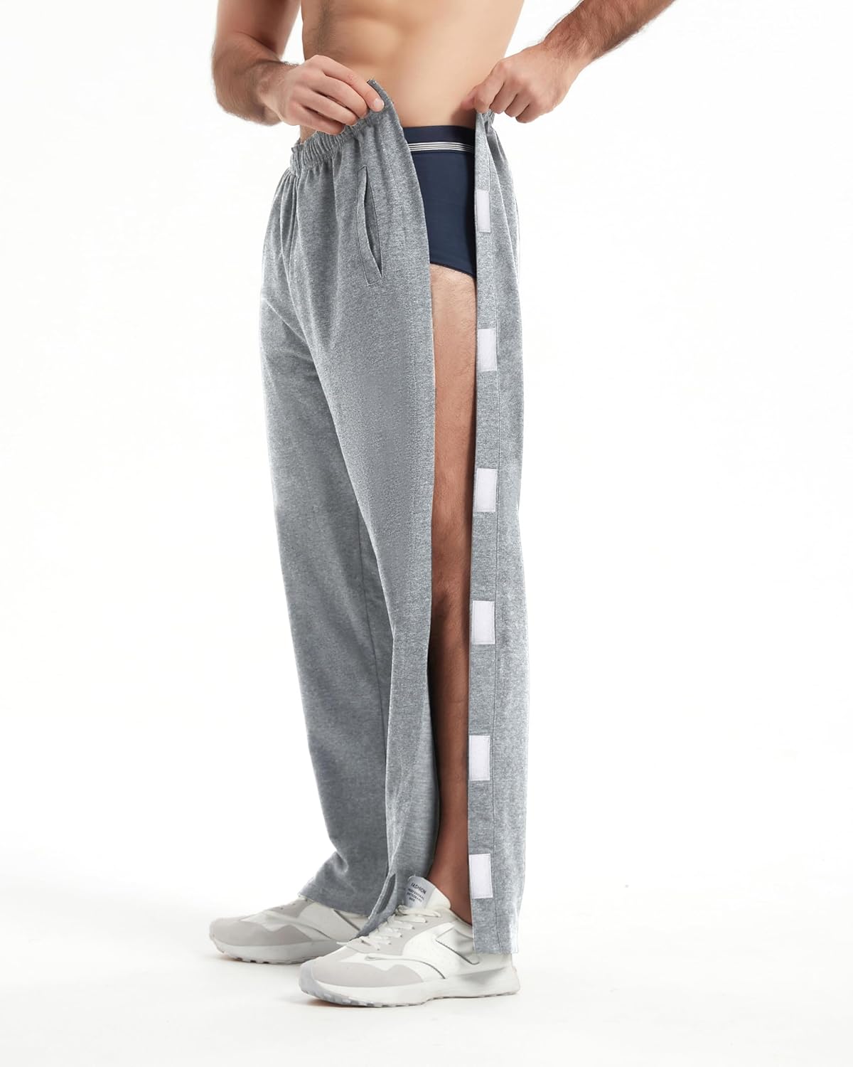 WZIKAI Men's Tear Away Pants Casual Side Snap Open Sweatpants Loose Fit Post Surgery Pants with Pockets - Image 3