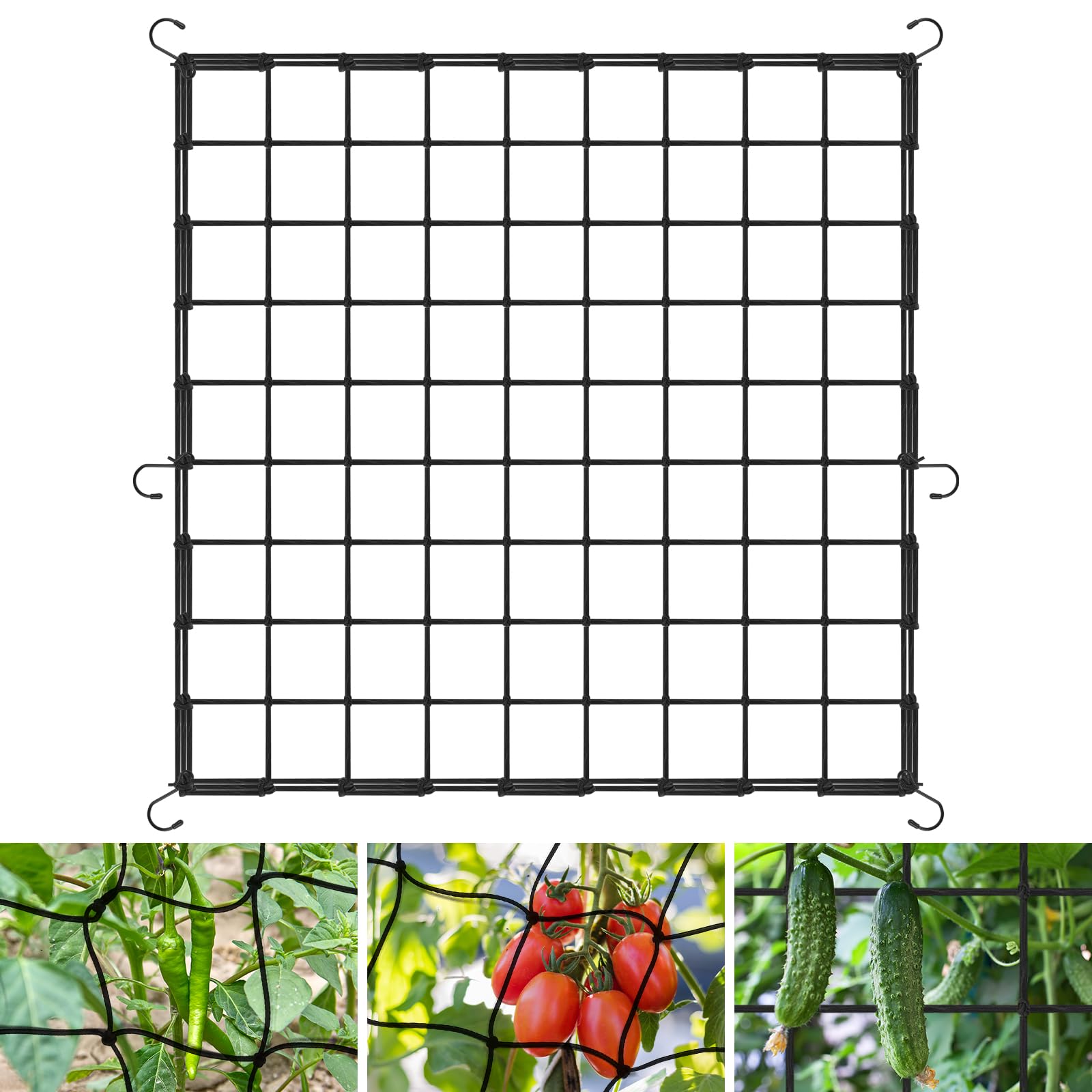 OFFCUP Grow Tent Trellis Netting 90 * 90cm, Heavy-Duty Elastic Plant Net with 6 Steel Hooks