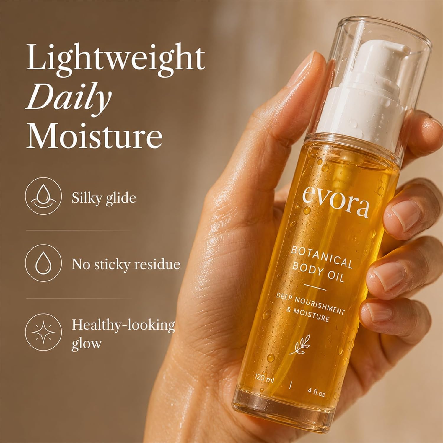 Evora Botanical Body Oil, with Wakame Algae, Brazil Nut Oil & Passionflower Seed Oil, for Rough, Dry, Clean Lightweight Non-Greasy Hydration, 4 Fl Oz