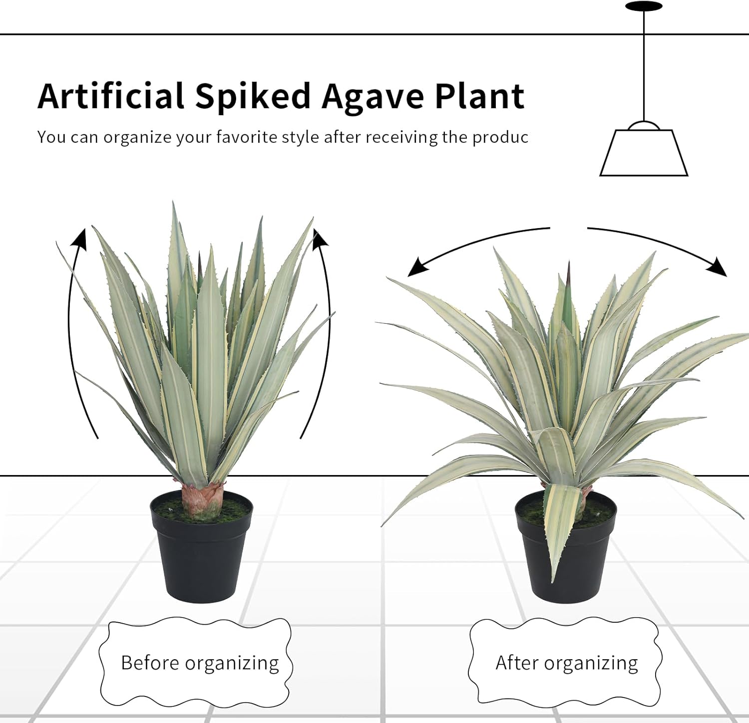 momoplant Artificial Agave Plant 30 Inch Tall Faux Agave Trees Set of 2 with Two Tone Sawtooth Edged Leaves for Front Porch Patio Indoor Outdoor Home Office Decor