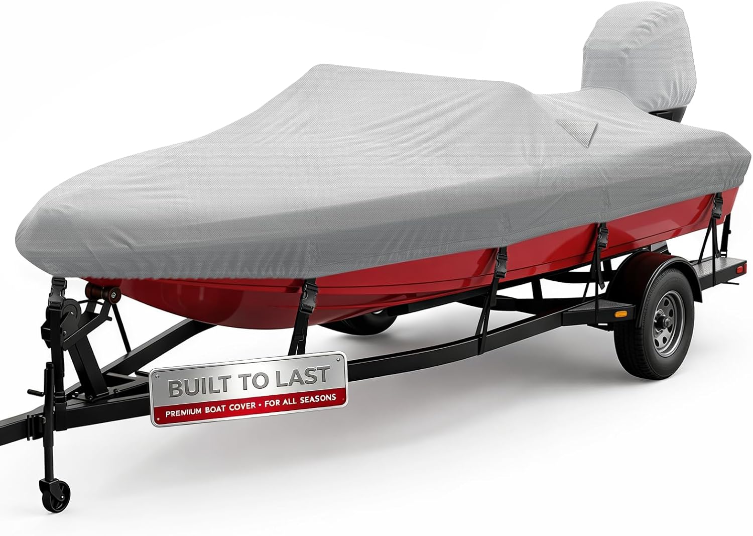 Bass Boat Cover 17-19ft, 1200D Heavy Duty Waterproof Boat Cover with Motor Cover, Fits 17' 18' 19' Bass Boat, V-Hull, Tri-Hull & Pro-Style Fishing Boats, Up to 96" Beam, Gray