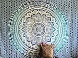 100% algodón. Raajsee Tapices de pared color azul tipo mandala de doble tamaño, diseño de pavo real, psicodélico, ropa de cama estilo indio, colgante de pared bohemio, cubierta de cama de estampado floral, tapiz hippie de raajsee (54 84)
