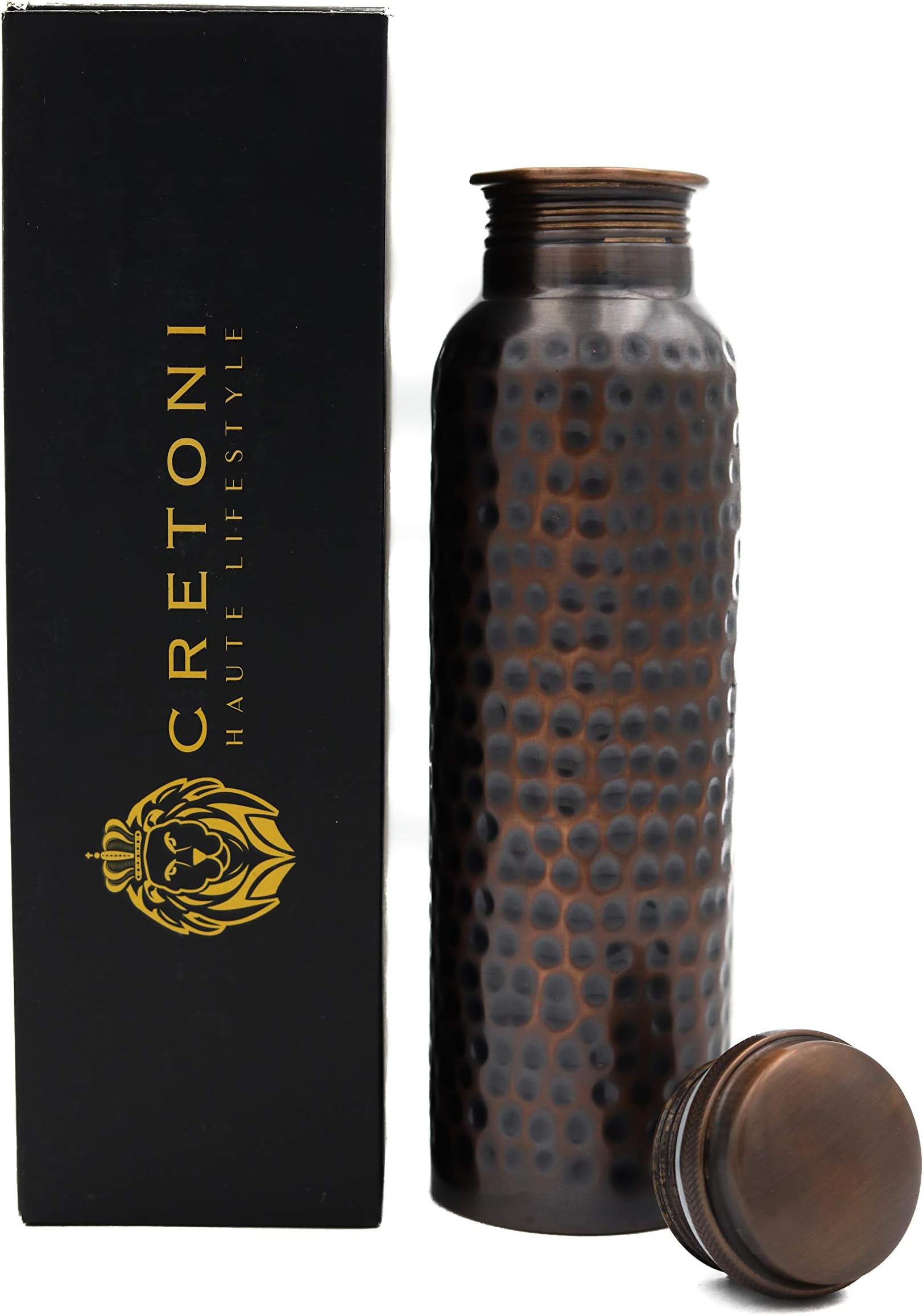 CRETONI Copperlin Classic-Series Pure Copper Water Bottle : Antique Hammered Style : Perfect Ayurvedic Copper Vessel for Sports, Fitness, Yoga, Natural Health Benefits (900 Milliliter/30 Ounce)
