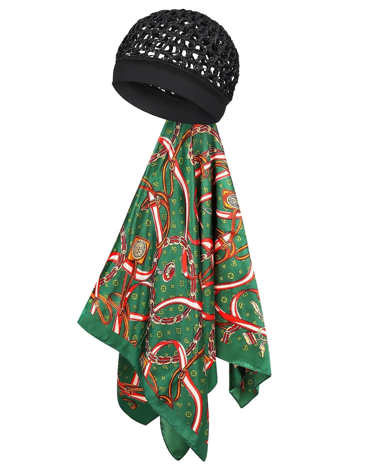 Satin Scarf and Hair Net - 2 in 1 Silk Scarf and Wrap Cap Hair Net for Silk Press, Protective Night Cover Prevents Frizz