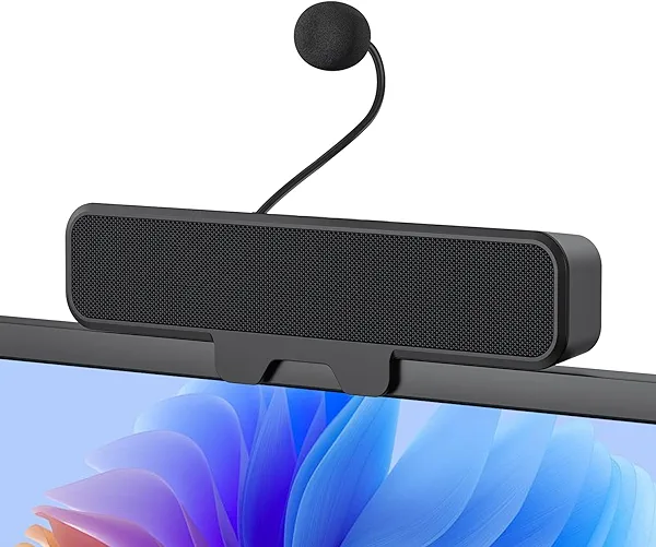 INGA Computer Speakers with Detachable Mic, Plug and Play Desktop Speakers, One-Touch Mute Microphone, Easily Clamps to Monitor, Compatible with PC, MAC, Laptop