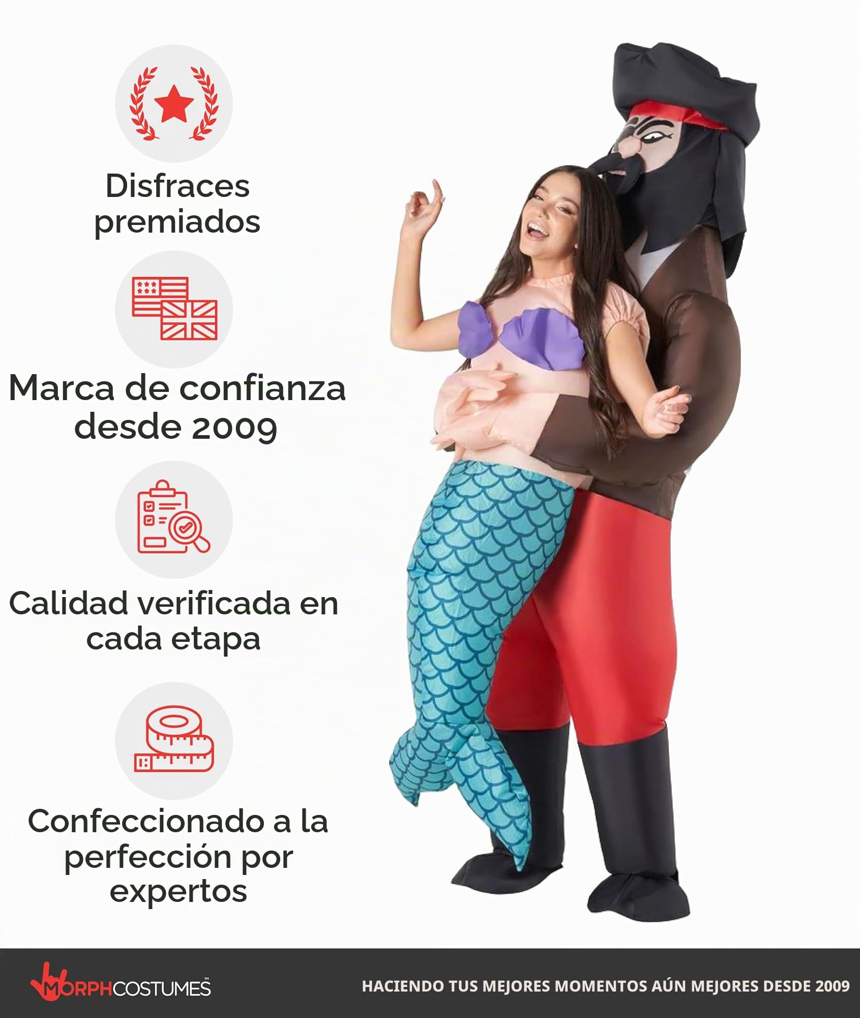 Morph Disfraz Hinchable Adulto Sirena, Traje Sirenita inflable, Despedida de Solteros, Disfraz Halloween y Carnaval