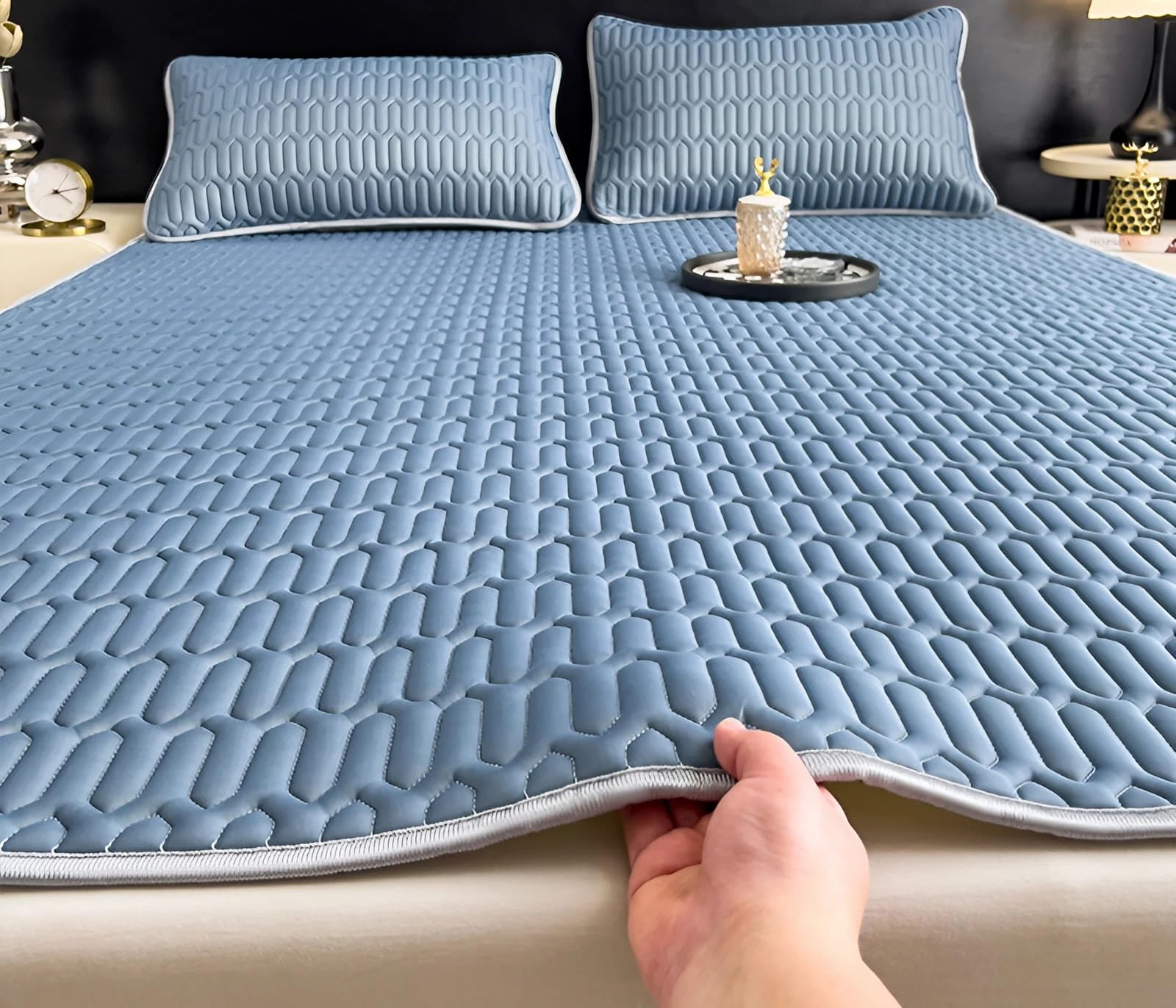 Kühlend Matratzenschoner, Atmungsaktive Matratzenauflage, Bequem matratze, Weich matratzenhülle, Waschbar für Zuhause und Wohnheim(Blue,90x200cm)
