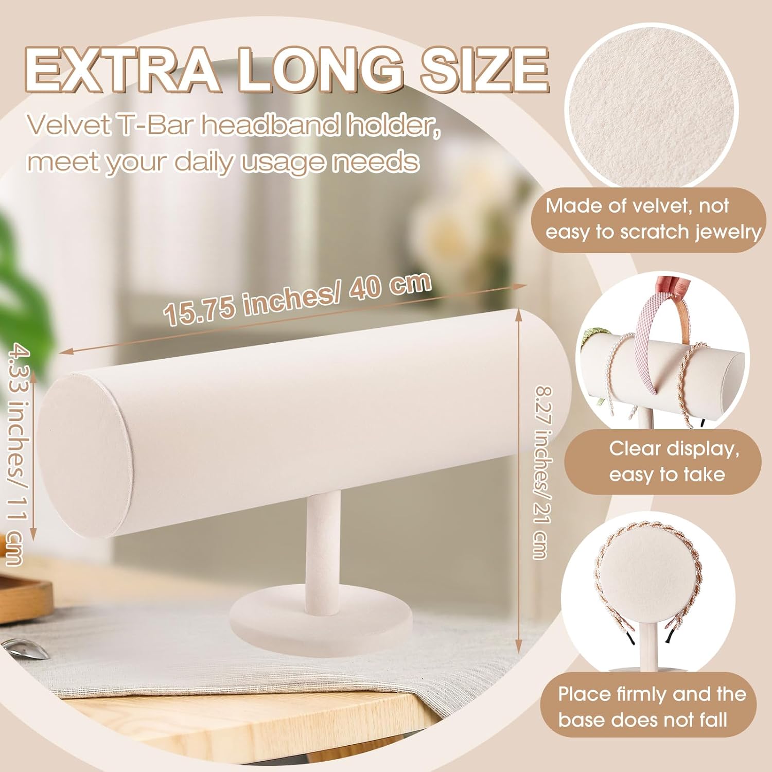 Wenqik Extra Long T Bar Headband Holder Organizer Velvet Headband Rack Storage Hairband Organizer for Hairband Earring Display Stand Women Girl