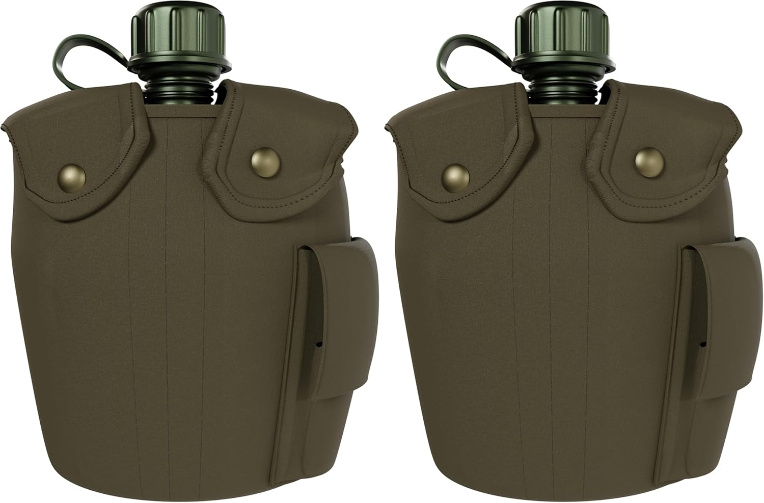 BaHoki Essentials Aluminum Canteen with Cover and Cup - Military Style Water Bottle Kit - for Outdoor Camping, Backpacking, Hiking (Green) (Pack of 2)