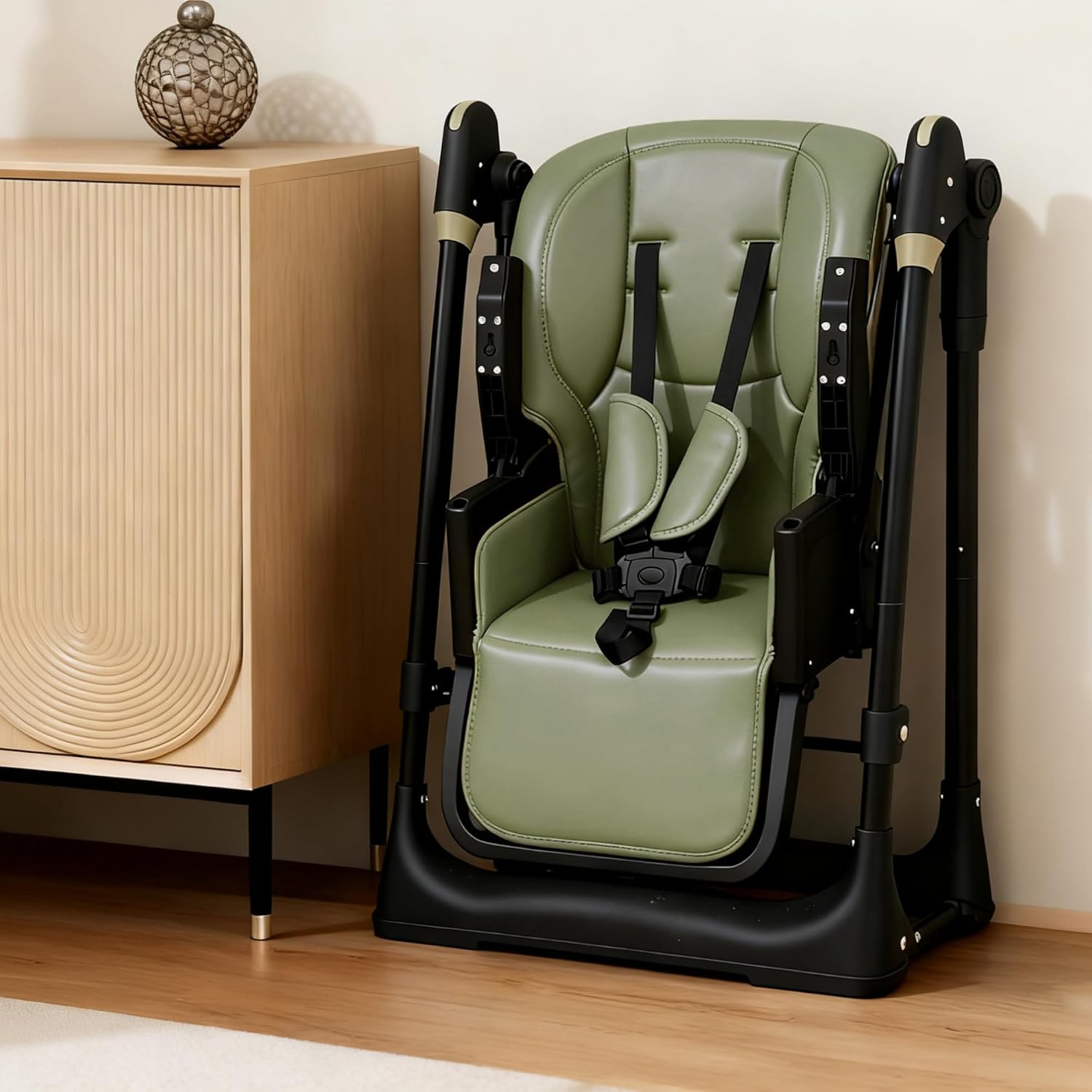 6-in-1 Foldable Baby High Chair, Portable Highchair for Baby, 5-Point Safety Belt, Adjustable Height & Recline Angle, Silent Lockable Wheels, Highchairs for Babies and Toddlers, 6-36 Month​ (Green)