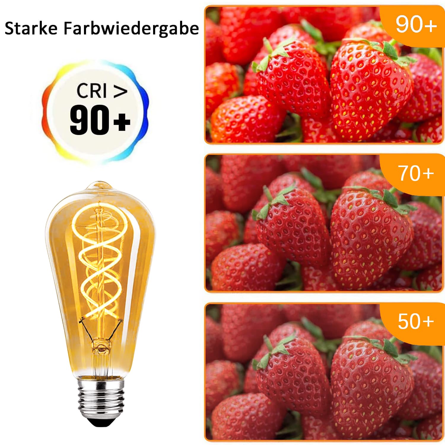 Edison LED Vintage Glühbirne, Dimmbar Glühbirne E27 4W LED Warmweiss, Vintage Edison Dimmbar lampe E27 Ideal für Nostalgie und Retro Beleuchtung - Bernstein - 6 Stück（ST64 HPS）
