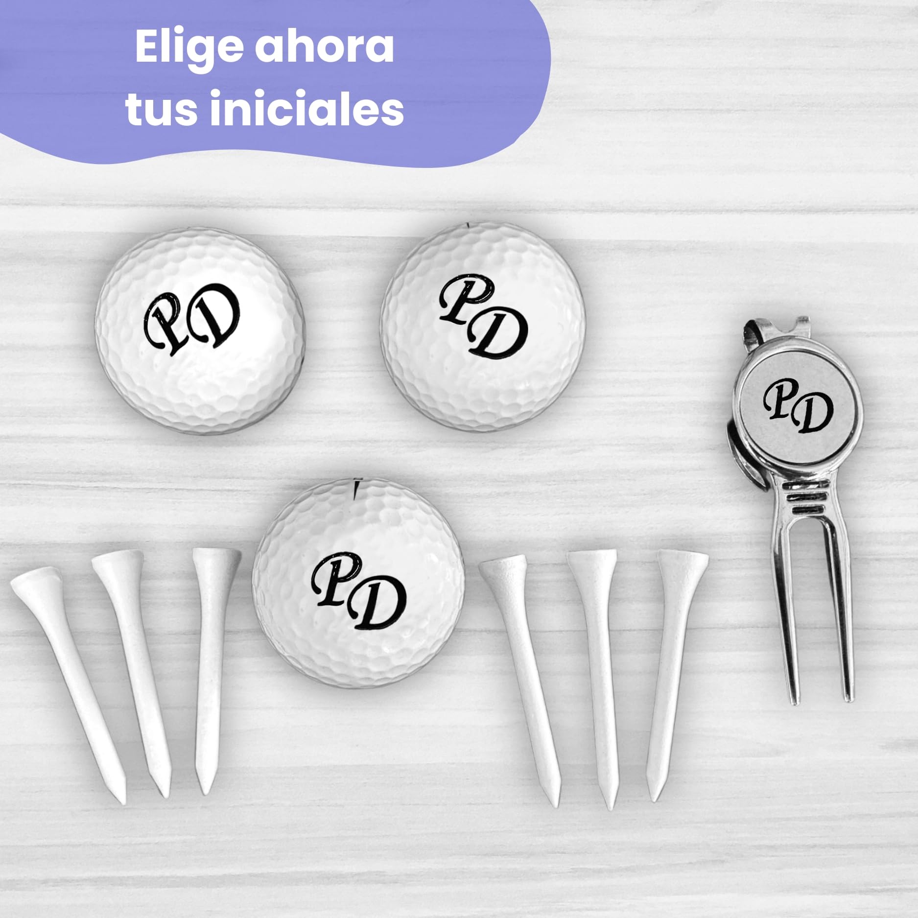 Juego de pelotas de golf con iniciales personalizadas, 3 pelotas de golf Wilson y 6 tees en caja de regalo, color negro