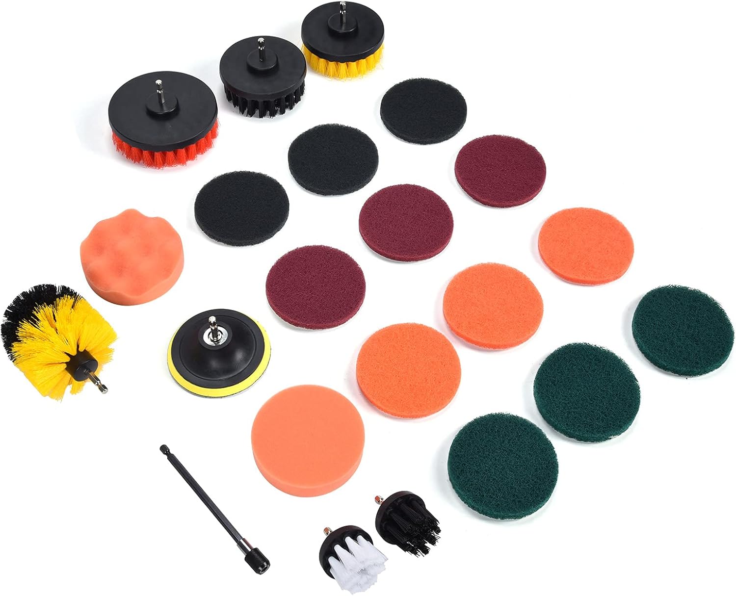 22PCS Drill Brush Attachment Set, Include Scrub Pads, Sponge, Extend Rod, Drill Cleaning Scrubber Brush for Wall Floor Corner Grout