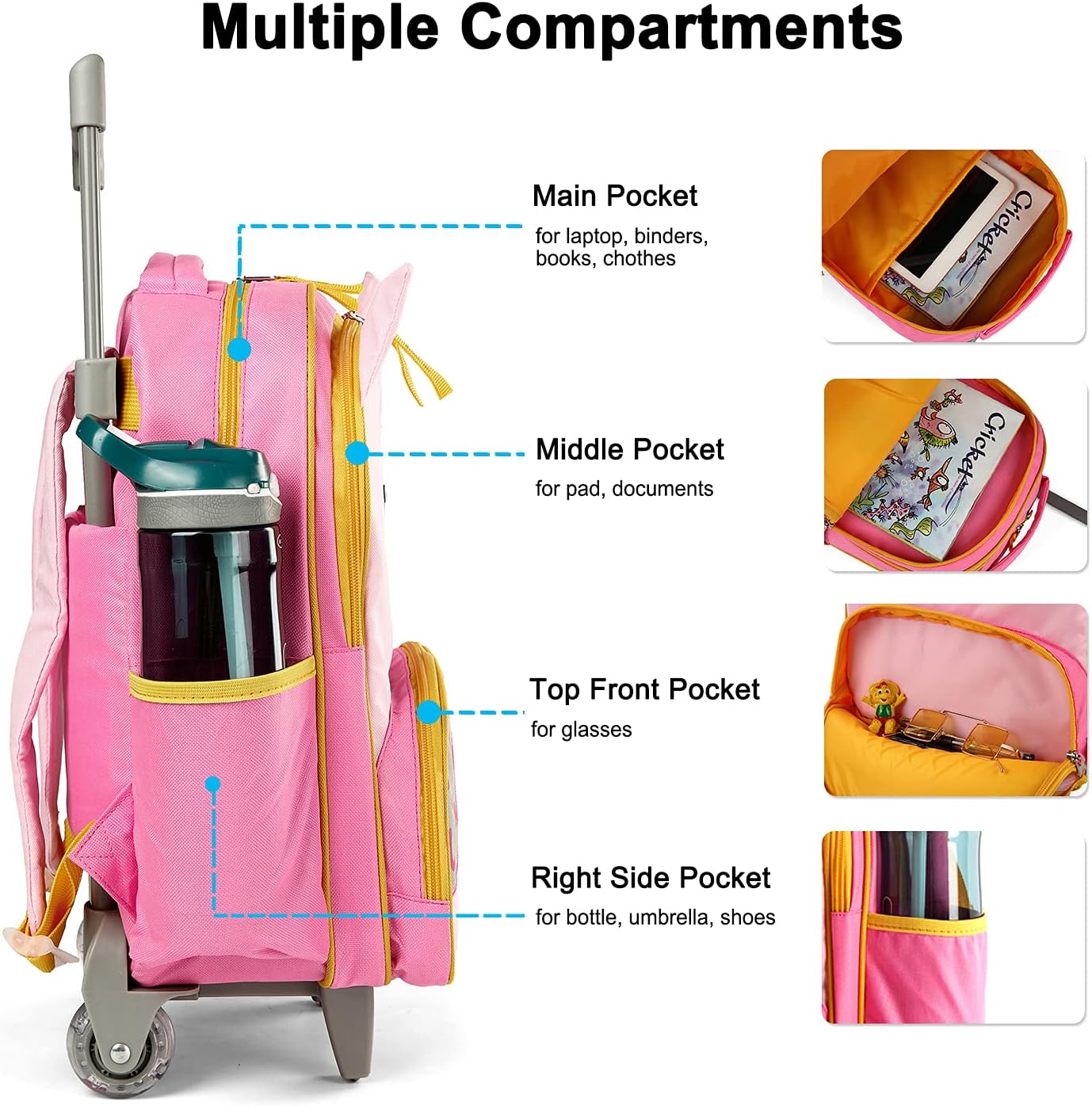 Toddler Rolling Backpack 16 inch Kids Wheeled Backpack Boys Girls Travel School Children Luggage Toddler Trip, Owl