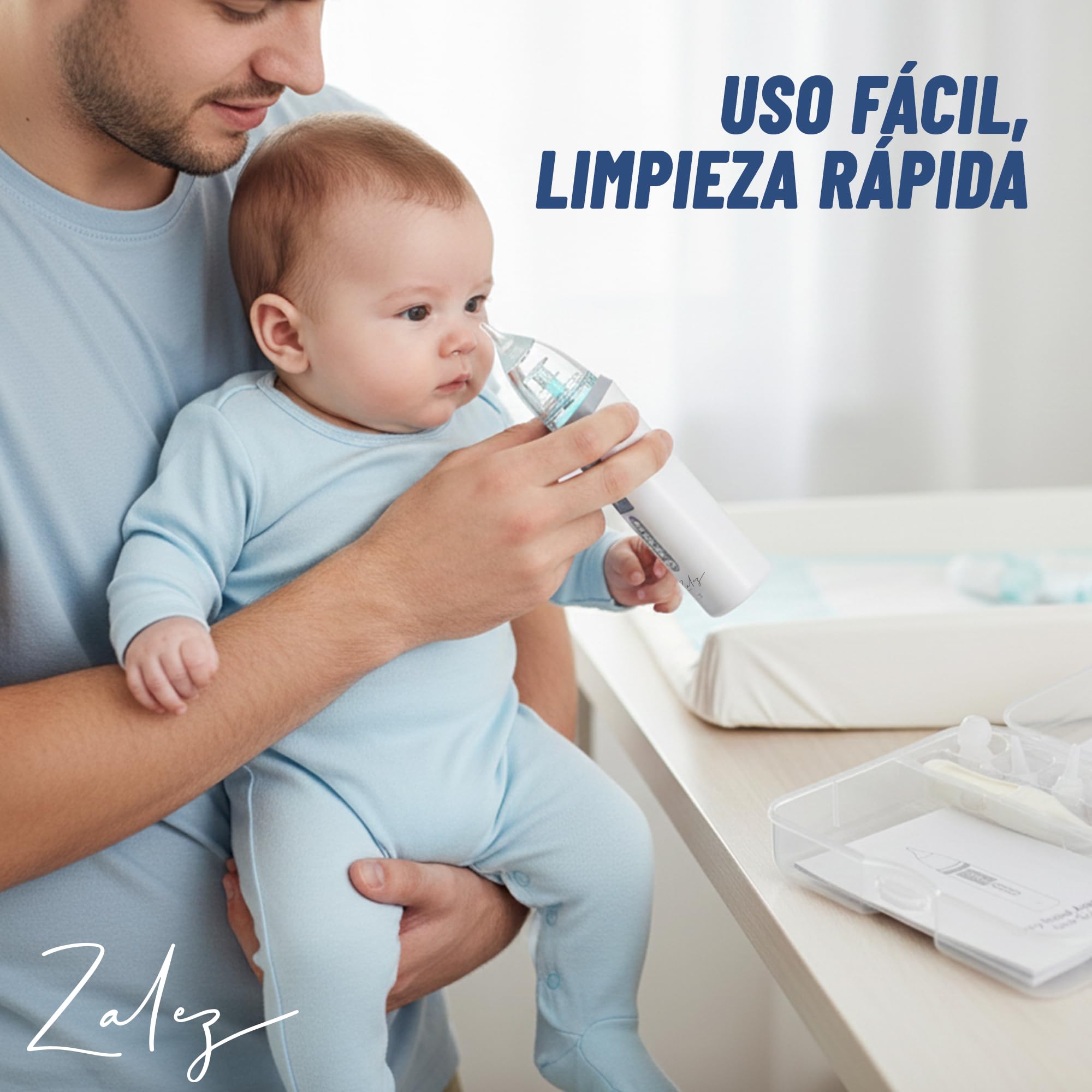 ZALEZ - Aspirador Nasal para Bebe - Sacamocos Bebe - Aspirador Nasal Recargable con 3 Boquillas y 3 Niveles de Succión - Saca Mocos para Bebes con Luz, Música Relajante para Recién Nacidos