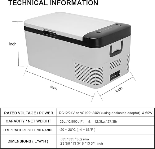 Miniatura 3 de Refrigerador portátil para automóvil, 1224 V CC y 110-240 V CA (-4 F  68 F) 25L26 cuartos de galón, mini refrigerador para RV, furgoneta, vehículo,