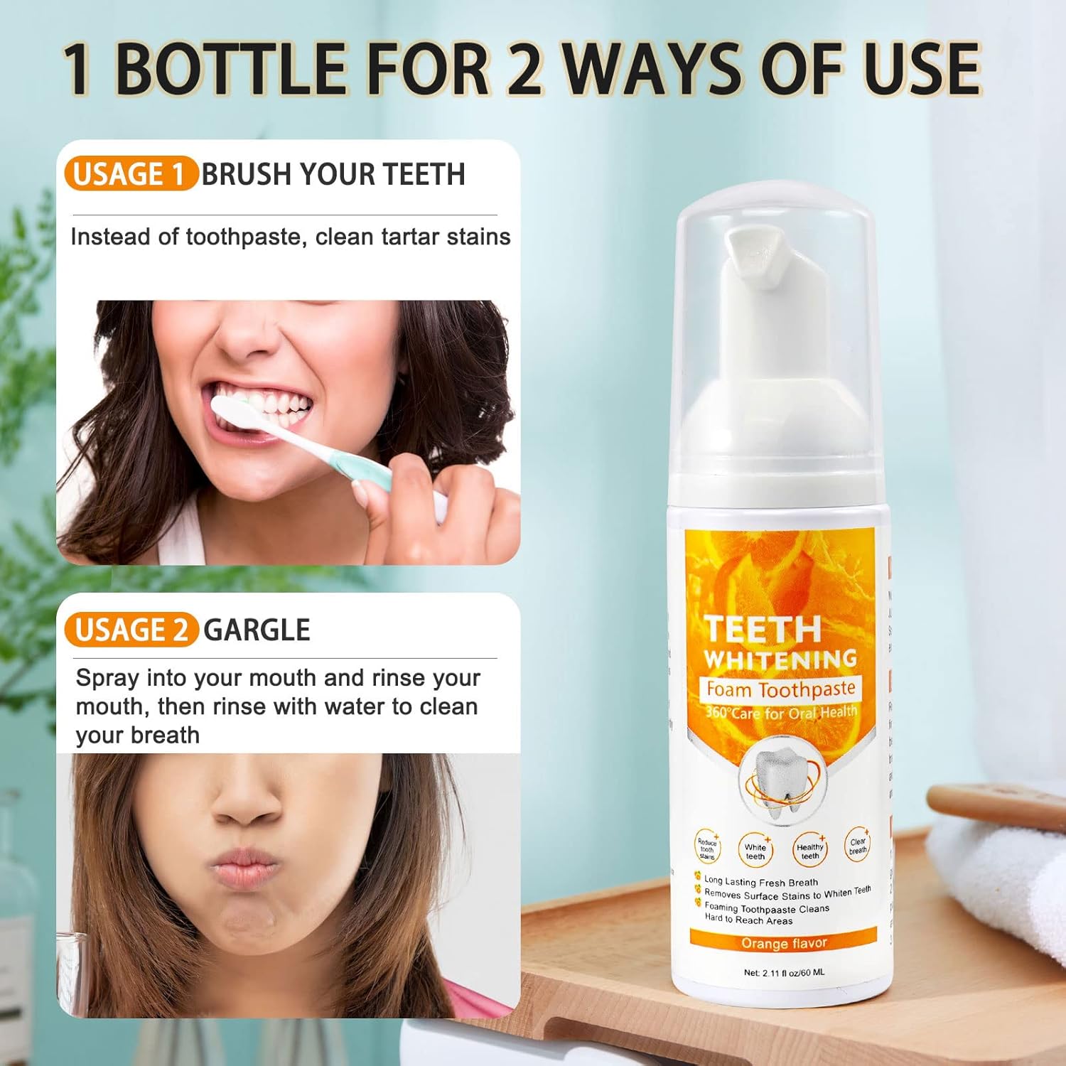 Teeth Whitening Toothpaste, Mousse Foam Toothpaste, 2 Pack Foam Toothpaste for U-Shape Electric Toothbrush, Oral Care-Toothpaste Replacement Natural Mouth Wash Water - Image 6