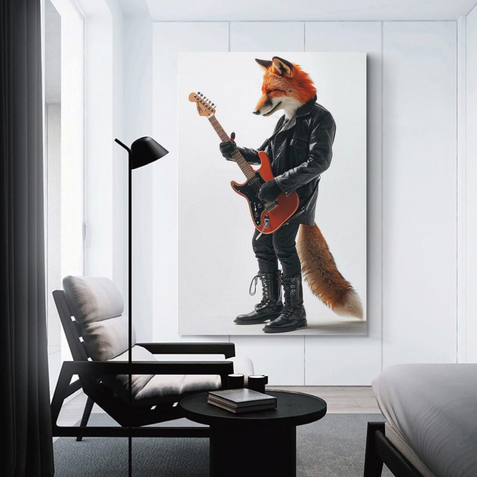 Junmoney Fox Guitar Hanging Wall Art 24x36inch(60x90cm), for Small Homes, Bedrooms Or Open Spaces, Decorative Canvas Decor for Home Updates