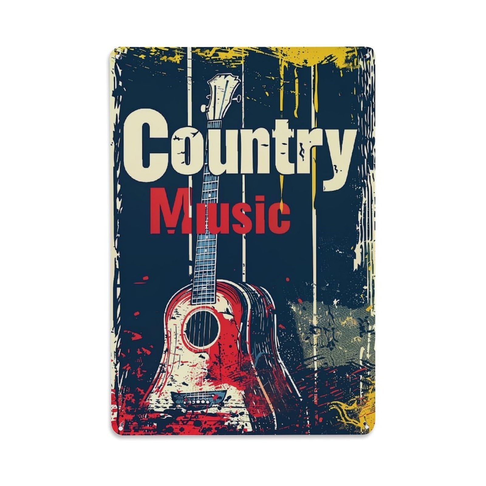 Jdyaojiesheng Vintage Country Music Guitar Art Print Tin Sign Retro Metal Wall Decor Metal Poster, Home Bar Garage Farmhouse Cafe Wall Art Decoration 8X12inches