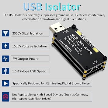 USB Isolator Onboard ADUM3160 Chip 2W/400mA 5V Regulated Power Supply Supports 12Mbps Full-Speed Only and 1.5KV Voltage Isolation