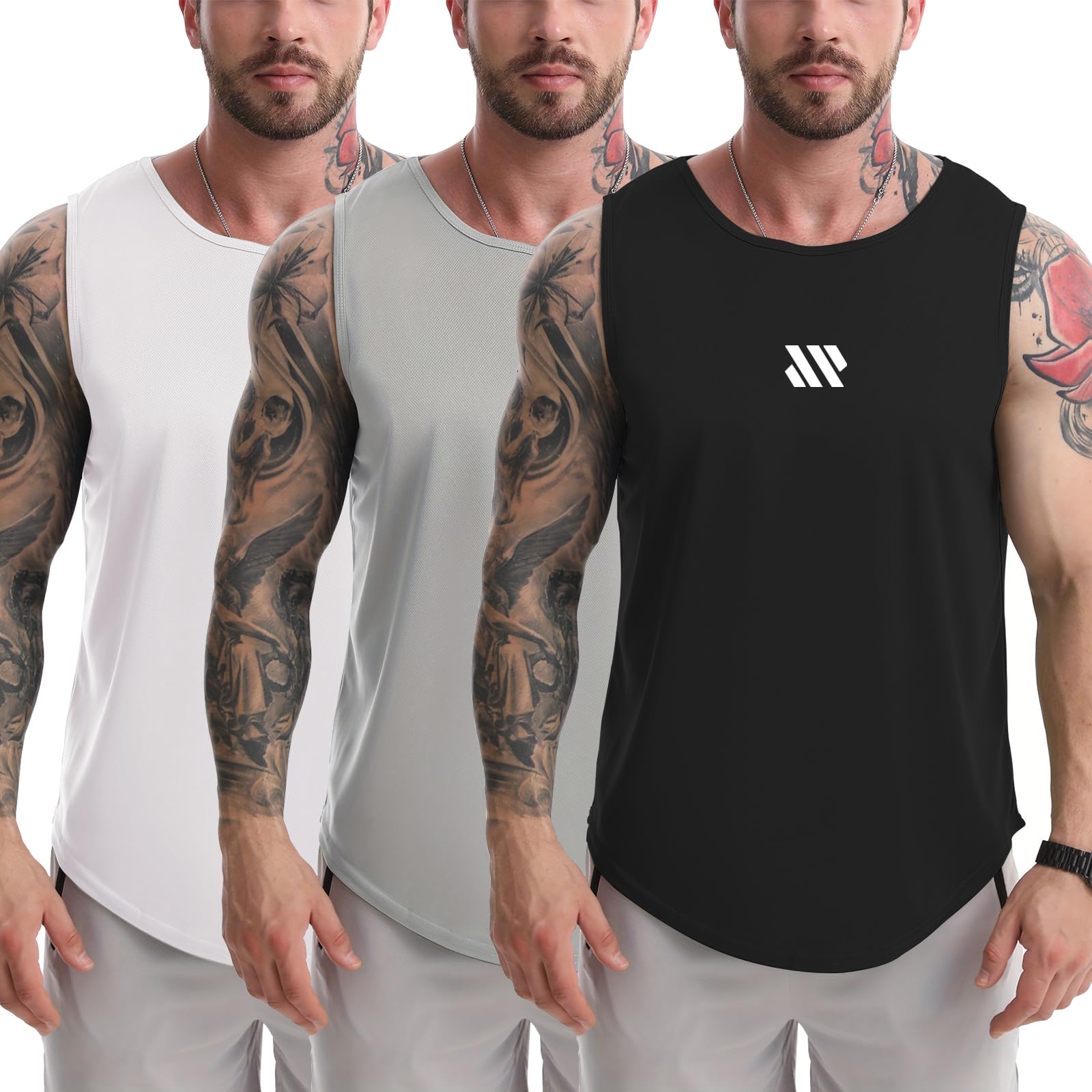 Men's Tank Tops 3 Pack Muscle Shirts Sleeveless Dry Fit Gym Workout Tank Top Mesh Material Quick Dry Athletic Running