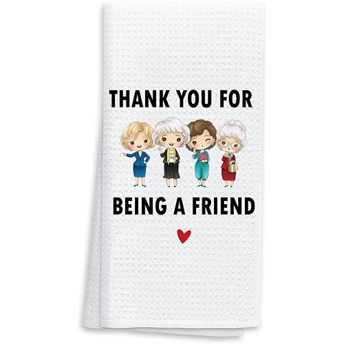 Funny Waffle Weave Kitchen Towel - Thank You for Being A Friend Decorative Tea Towels, Absorbent Cotton Blend Dish Towel, Unique Friend Housewarming Gift, Cute Kitchen Accessories for Women