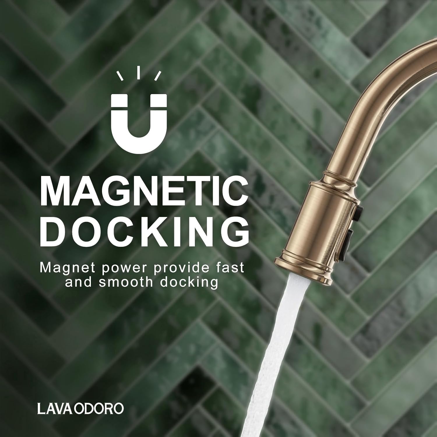 Lava Odoro Curtura Champagne Gold Kitchen Faucet with Pull Down Sprayer, Single Handle Kitchen Sink Faucet with 3-Function Magnetic Sprayer for Sink 1 or 3 Hole, 1.8 GPM, KF421-CB-M - Image 2